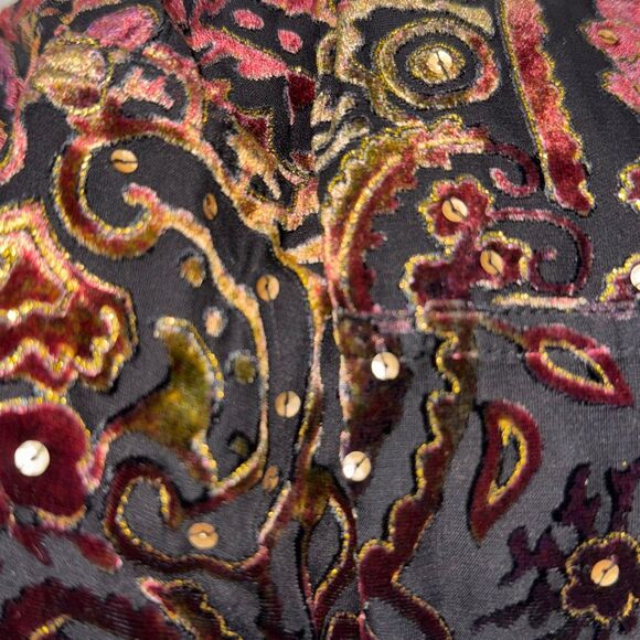 Chicos silk rayon colorful velvet burnout sequin jacket size 2 Super whimsical - Picture 11 of 11